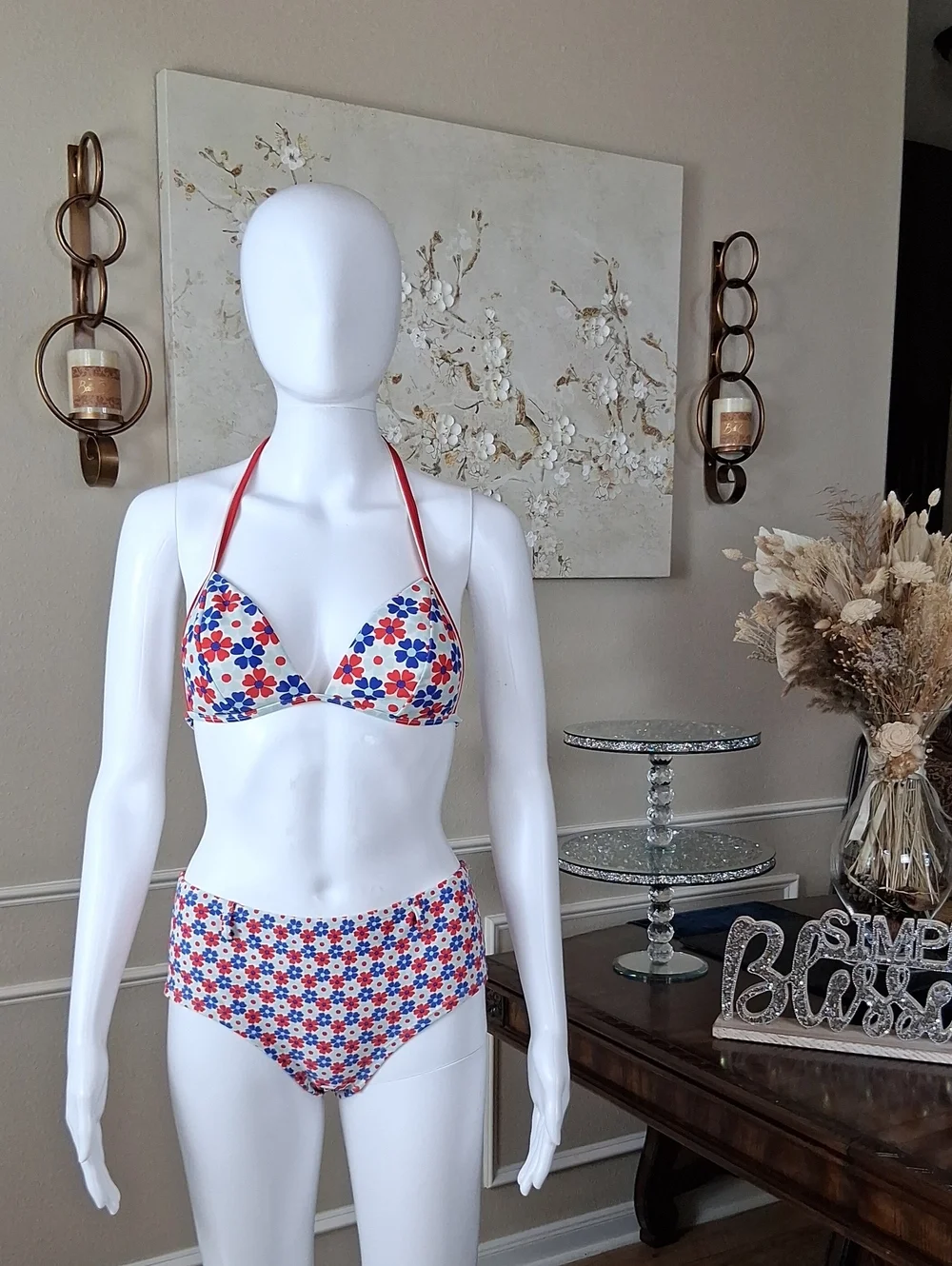 Victoria's Secret Retro Floral Halter High Waist Triangle Bikini Set Small
